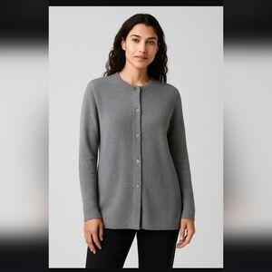 Eileen Fisher Wool Italian Yarn Wool Long Button Front Gray Cardigan Size 1X●